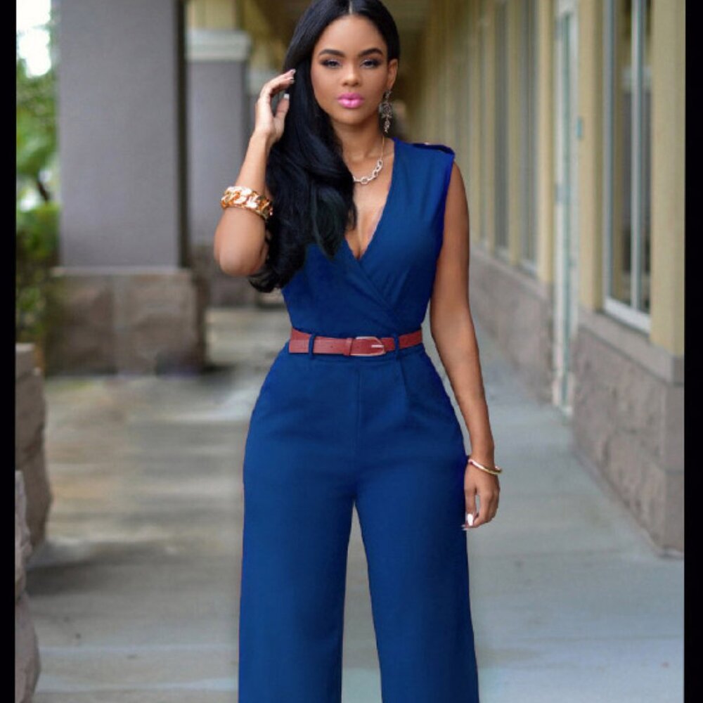 Surplice V Neck Wide Leg Jumpsuits